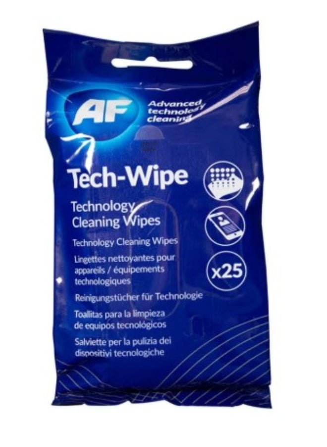 AF TECH WIPES 25PC, TECH WIPES CLEANING WIPES FOR TECHNOLOGY DEVICES, WHITE, AMTW025P, 1Pack - Image 1